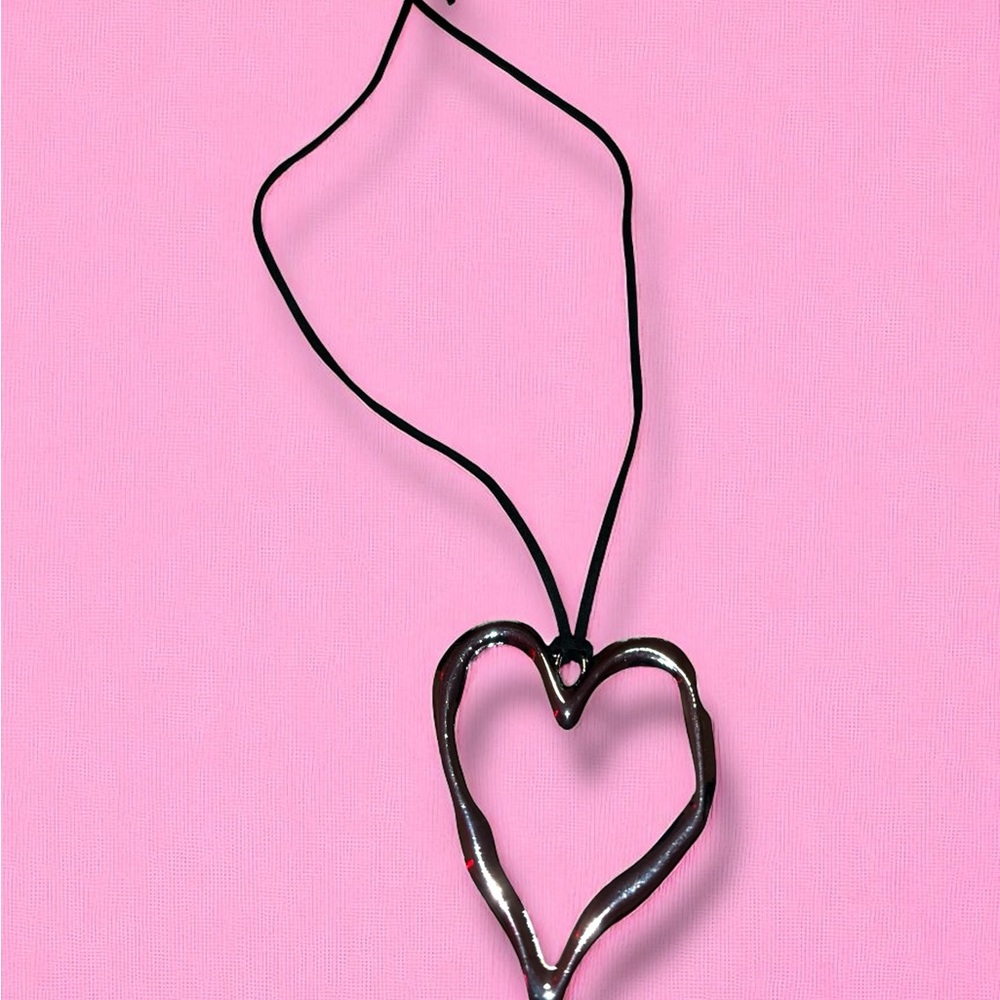 Y2K Silver Enlarged Heart Pendant Necklace